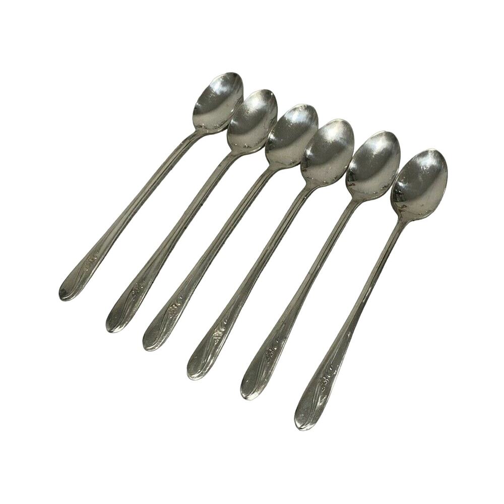 Vintage Silverplated Iced Tea Spoons (6) H & T Mfg Co Meadow Flower Circa 1940